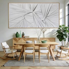 Large White Framed Abstract Canvas Wall Art, 3D Textured Sculptural Minimalis…