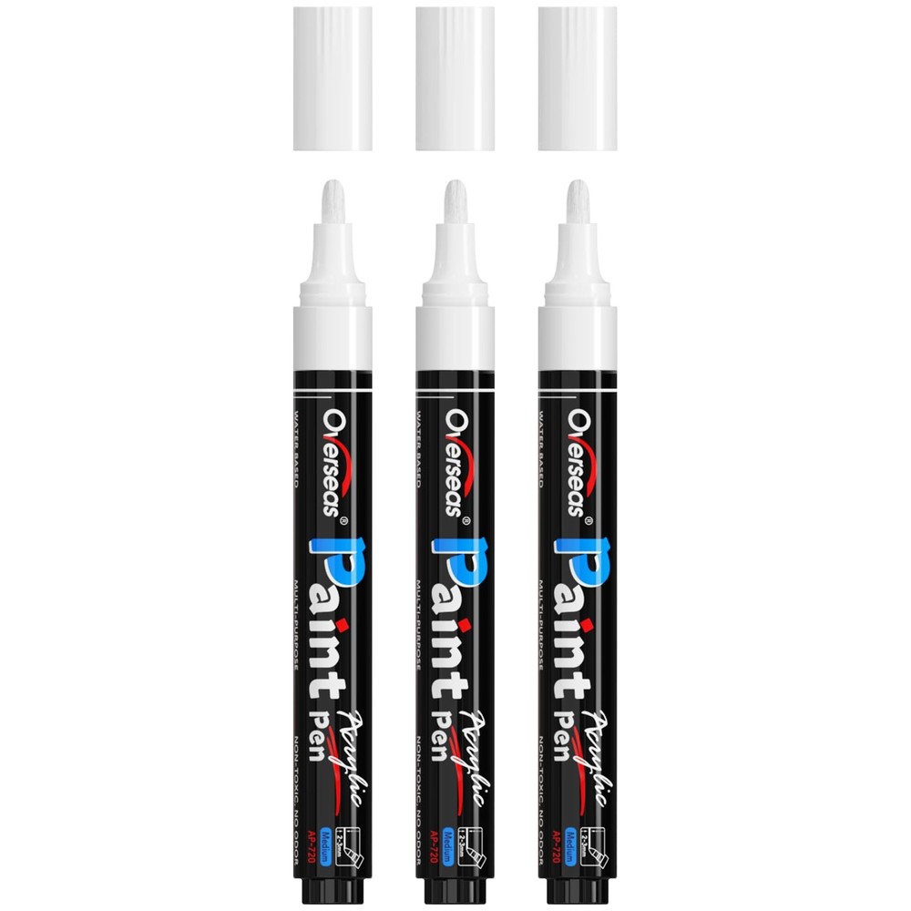White Paint Pens Paint Markers – Permanent Acrylic Markers 3 Pack, Water Base…