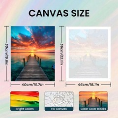Beach Paint by Number Adult, Canvas Paint by Numbers for Adults Sunrise 20x16in