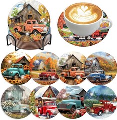 8 Pcs Truck Diamond Art Coasters Kit 5D 4 x 4 Inch DIY Craft Set