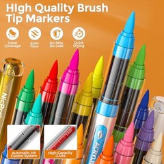 36 Colors Acrylic Paint Markers Brush Tip, Water-Based No 1 Count (Pack of 36)