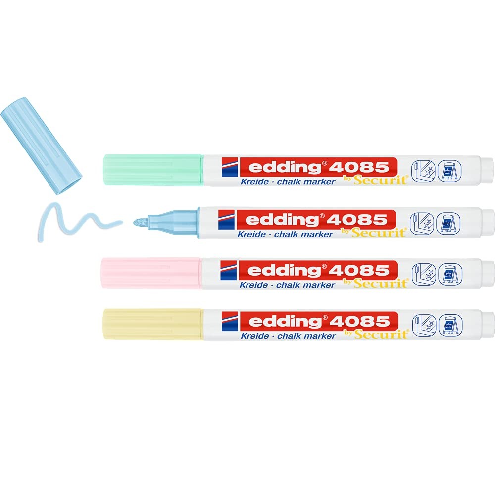 edding 4085 chalk marker – yellow, green, rose, blue (pastel) – 4 chalk pens – r