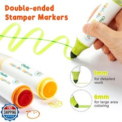 Ohuhu Stamper Washable Markers for Kids 12 Colors Water-based Dual Tips Stamp