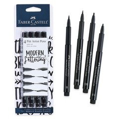 Faber Castell PITT Artist Pens Modern Lettering Set 4 Black Pens for Beginners
