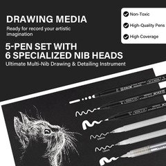 ZSCM 5 Pack White Acrylic Ink Pens for Drawing, Fine Point White Gel Pens, Op…