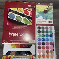 Watercolor Palette Paint (4) Watercolor Paper(2) & Brushes (30) All New Lot 1