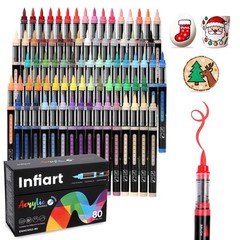 Infiart 80 Colors Acrylic Paint Markers Brush Tip, Automatic Ink Control Acry…