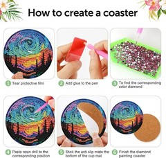 Aurora Diamond Art Coasters Kits, 8 Pieces Diamond Painting Coasters with Holder