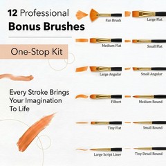Acrylic Paint Set 24 Colors (2 Oz/Bottle) with 12 Art Brushes Art Supplies