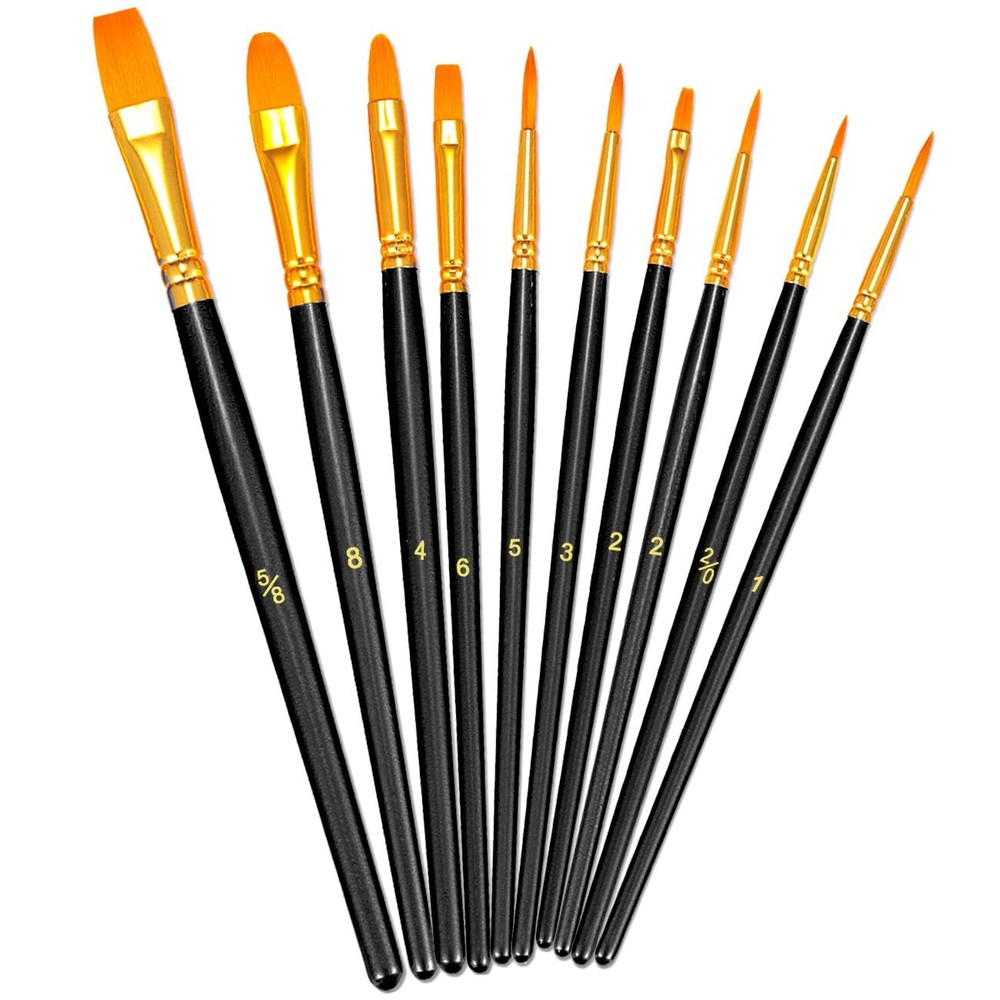 BOSOBO Paint Brushes Set, 10 Pieces Round Pointed Tip 1 Pack, Black
