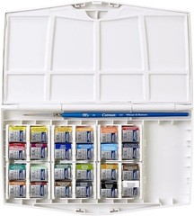 Winsor & Newton Cotman Watercolor Studio Set – 24 Half Pans, Brush Included