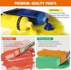 Acrylic Paint Set 48 Colors 22ml Tubes, Vibrant Pigment Rich Art Paints for