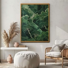 Framed Canvas Painting Wall Art Oriental Forest Landscape Print Poster Green …