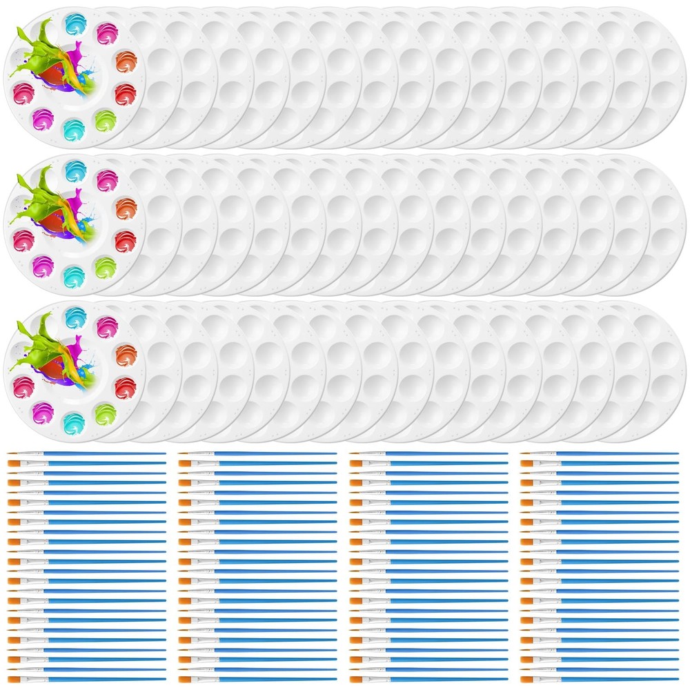 150 Pcs Painting Brushes Palettes Set 100 Watercolor Paint Brushes 50 Tray Pa…