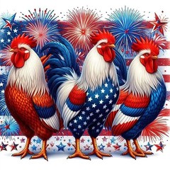 July 4th Patriotic Rooster Diamond Art Kits for Adults, Independence Day Americ