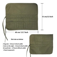 Paint Brush Storage Roll up Case Canvas Holder Army Green 22 Slots