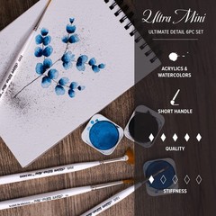 6 PCS Silver Brush UMS2460S Ultra Mini Basic Miniature Detail Short Handle