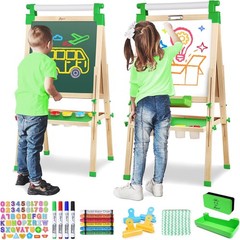 Versatile Kids Art Easel – Magnetic Green Chalkboard & Accessories for Ages 2-12