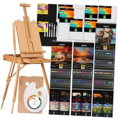 Professional All-in-One Art Painting Kit with Beech Wood French Easel, 96