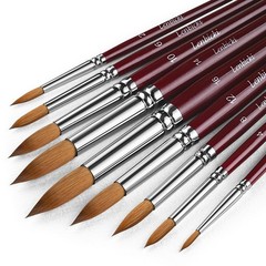 9 PCS Kolinsky Sable Hair Watercolor Brushes Mop Round Fine Tip Detail Set