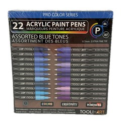 Acrylic Paint Pens 22 Assorted Blue Tones Pro Markers Set New 0.7mm Extra Fine