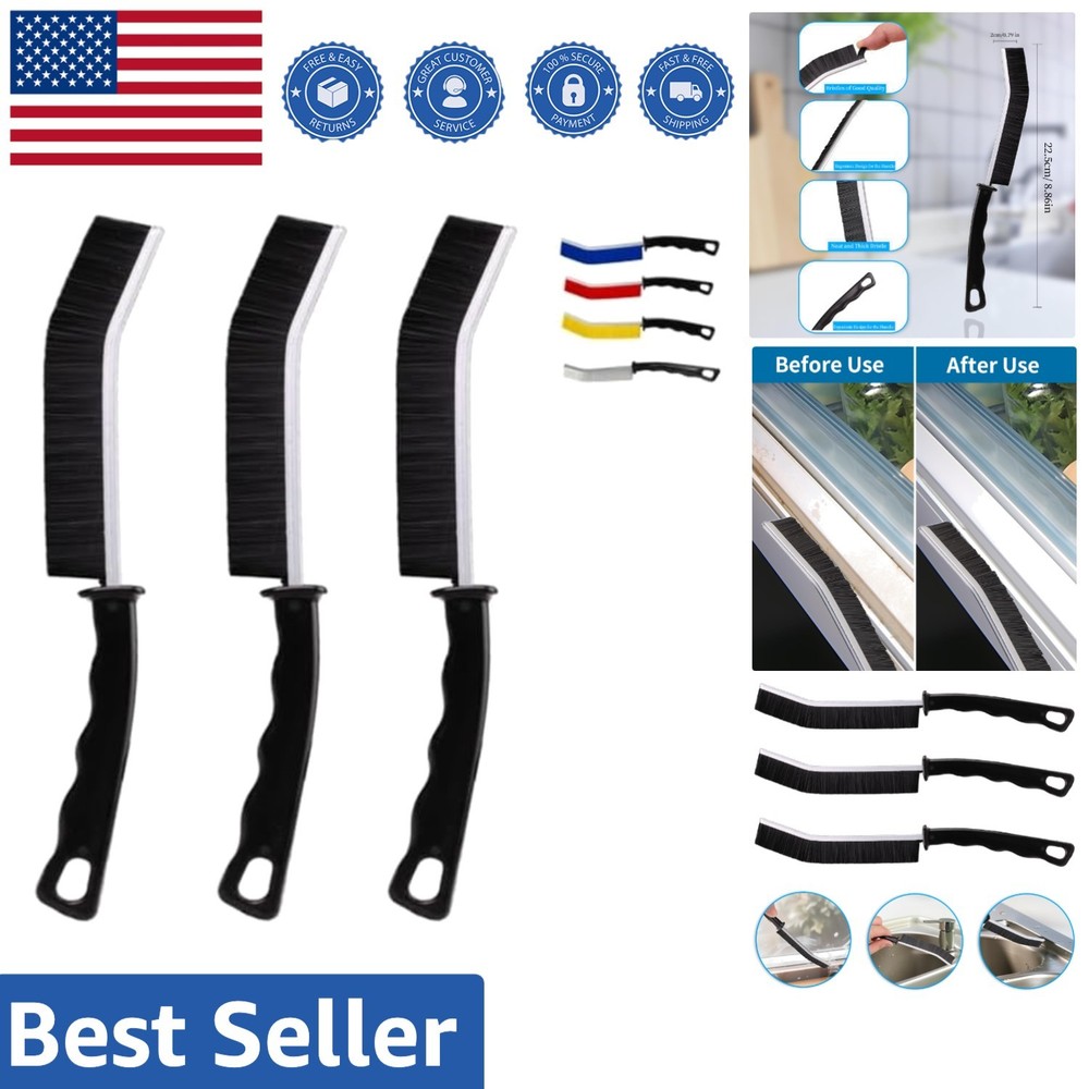 3-Pc Black Crevice Cleaning Brush Set – Ideal for Tight Spaces & Grout Cleaning