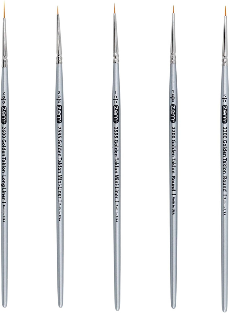 ZEM Brush Golden Taklon Miniature Detail Artist Brush Set Long Liner 20/0, Mini