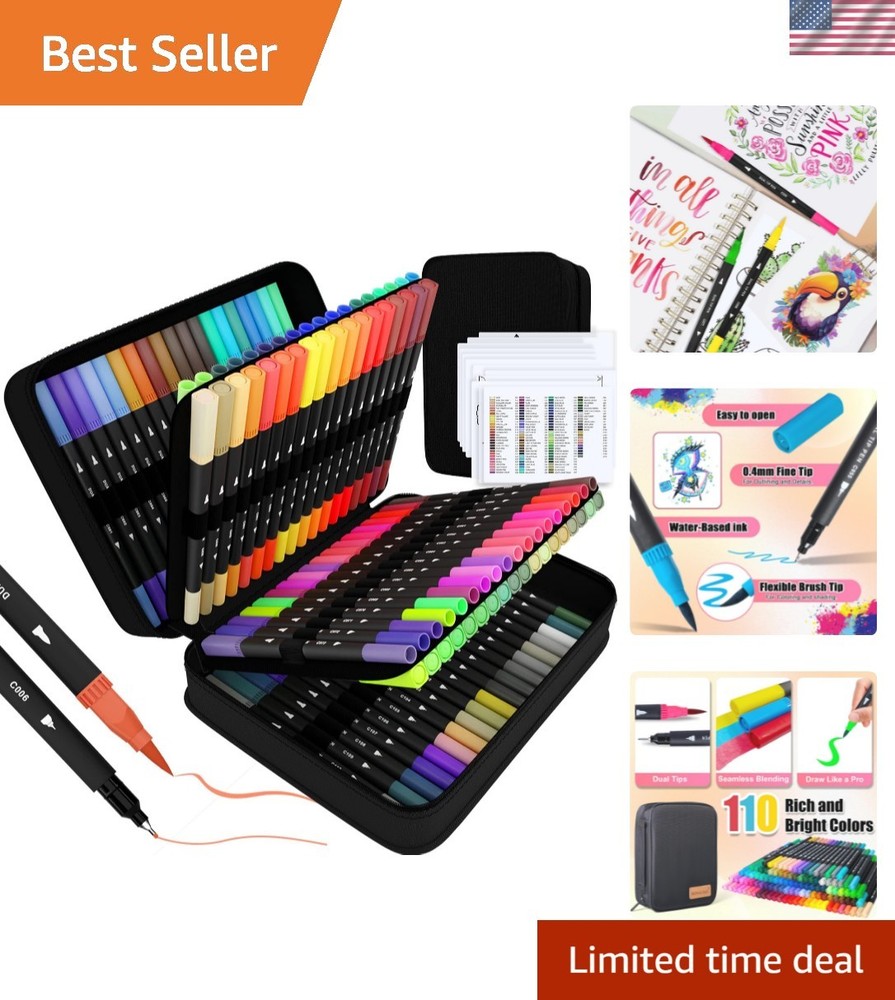 Art Supplier Dual Brush Markers Pens, 110 Artist Coloring Marker Set, Finelin…