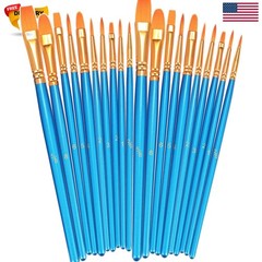 Paint Brushes Set, 20 Pcs Small Paint Brush Kit Round Flat Tip Nylon Hair, fo…