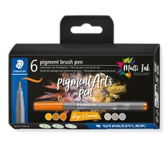 STAEDTLER Pigment Arts Brush Pen, Brush Greys & Caramels, Office Product