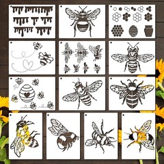 13Pcs Bee Stencil, Reusable Stencils for 14.2 × 10.5cm/5.6 × 4.1inch, white