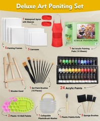 Colorful Acrylic Painting Kit | 64 Piece Painting Set with Walnut Easel, 24 C…