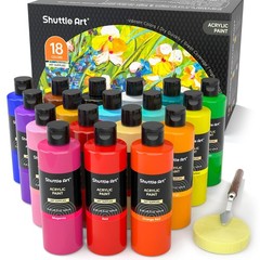 Shuttle Art 18 Colors Acrylic Paint Bottle Set (250ml/8.45oz), Rich Pigmented Bu