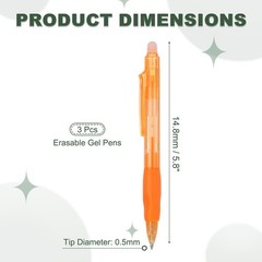 3Pcs Erasable Gel Pens, Retractable Fine Point 0.5mm Marking Pen, Light Yellow