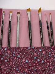Artist Paint Brush Roll Case Handmade Filled With 25 Brushes EUC