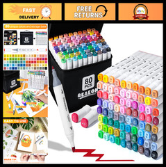 80 Colors Dual Tip Alcohol Art Markers Set – Fine & Chisel Tips for Sketching, D