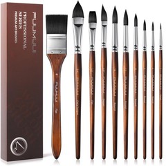 Watercolor Brushes Professional, 10Pcs Synthetic Squirrel Hair Watercolor Pai…