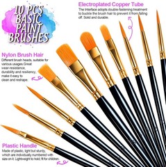 10 Paint Brushes & 3 Round Paint Palettes Set for Acrylic, Oil, Watercolor