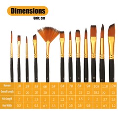 Polished Wood Handle Paint Brush Set 12Pcs for Comfort Gouache, Canvas Painting