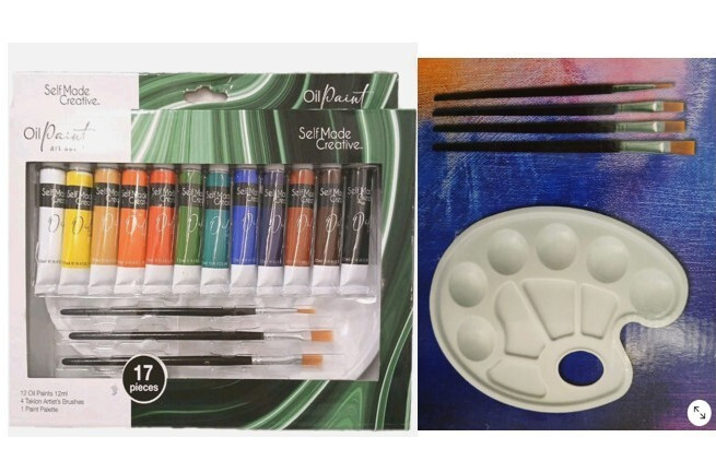 17 Pc Oil Paint Art Set w 4 Taklon Paint Brushes + Art Palette Value Professiona