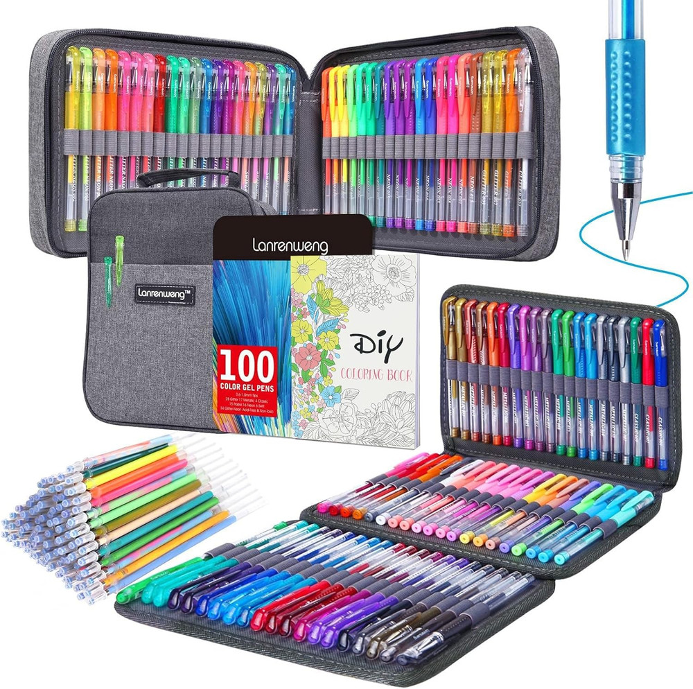 200 Pack Gel Pen Set 100 Colored Gel Pen with 100 Refills,Glitter Gel pens 40% M