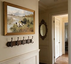 Vintage Golden Framed Canvas Wall Art Retro two Dog and River Painting Pictur…