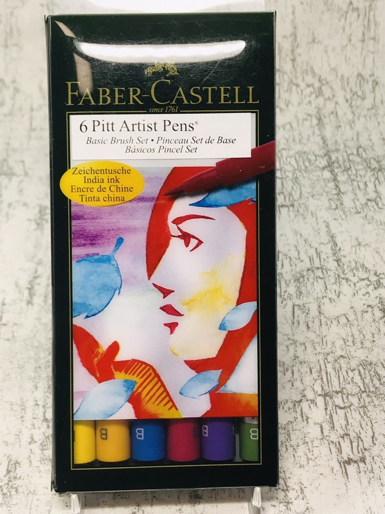Faber Castell Pitt Artist Pens, 6 Piece Basic Brush Set, 1-5mm, India Ink, NEW