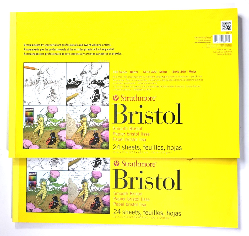 2 Pack Strathmore 300 Series 11×17 Smooth Art Media Paper 24 Sheets Bristol Pad