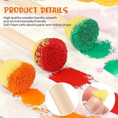 100 PCS Round Sponges Foam Brush Set Wooden Handle 4 Sizes Stippling Kits