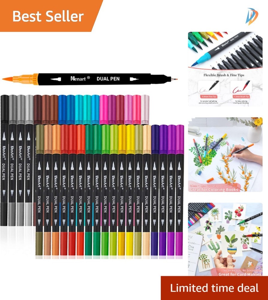 Vibrant 36-Color Dual Tip Brush Markers – Perfect for Journaling & Calligraphy
