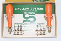 VTG Speedball Linoleum Cutter set Assortment No.2 Product 4132 Orange Handle
