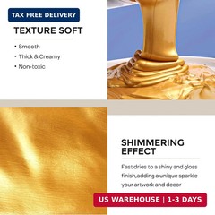 Nicpro Metallic Gold Acrylic Paint, 8.45oz/250ml Large Gold Leaf Paint, Non Toxi