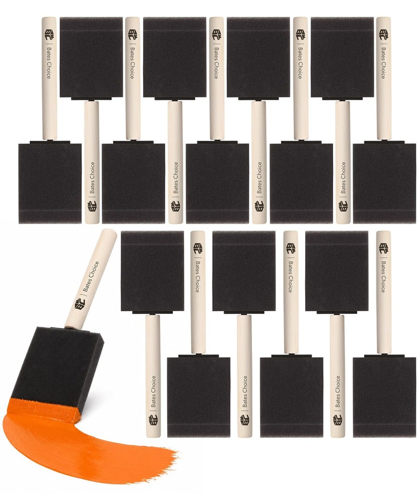 Bates- Foam Paint Brushes, 2 Inch, 16 Pack, Wooden 2 16 Black