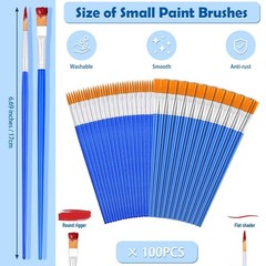 Small Paint Brushes Bulk, Anezus 100 Pcs Flat and Round Pointed Brushes Craft…